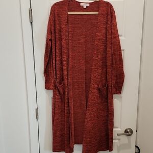 LulaRoe Orange/black/Red Open-Front Cardigan/Duster size Large